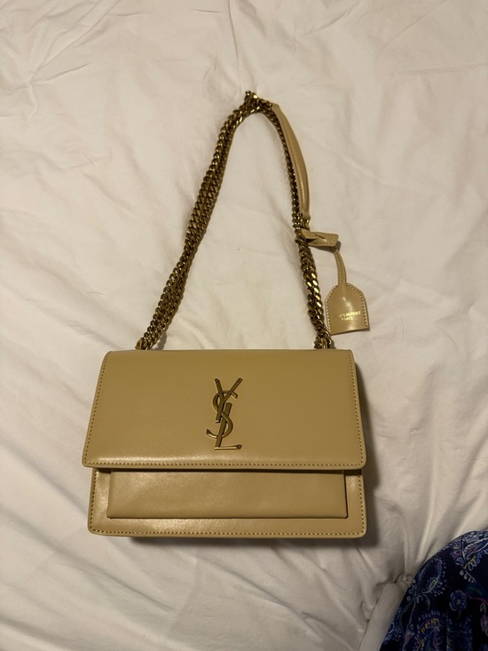 Saint Laurent Handbags - Saint Laurent Tan Leather Chain Shoulder Bag with Gold Hardware